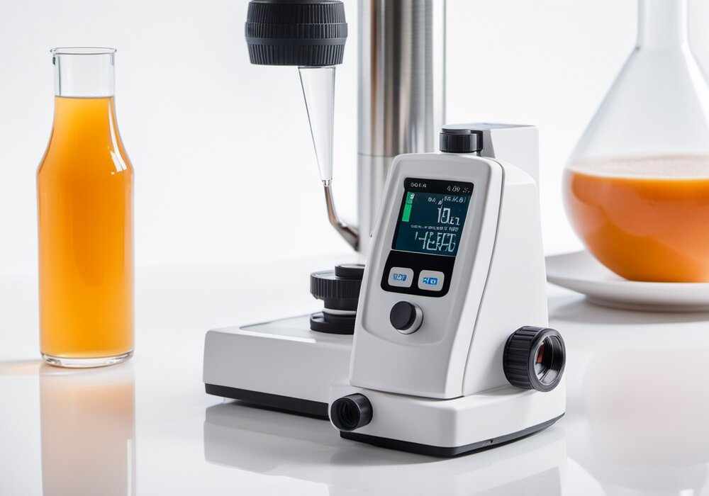 Digital refractometer showing Brix reading